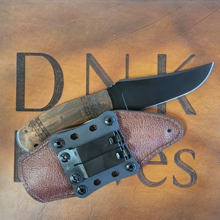 Winkler Knives Crusher Walnut (?) Handle Tribal Finish 80CrV2 Blade Leather Sheath Preowned - Image 2