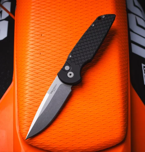 Protech TR-3 X1 SW Auto Black Aluminum Fish Scale Stonewash 154CM Clip Point