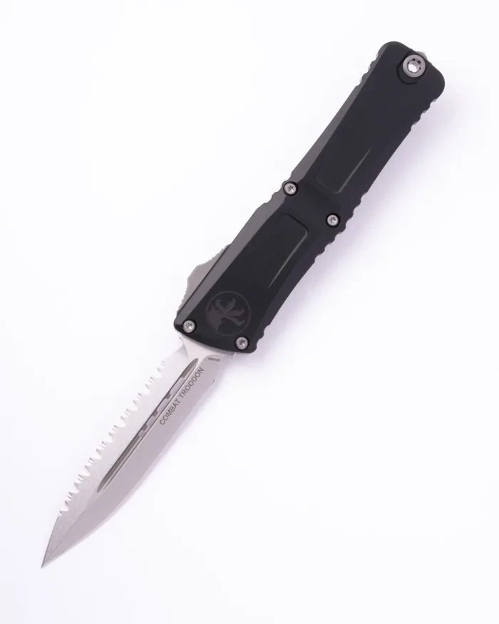 Microtech Combat Troodon Gen III 1142-12 Stonewashed Dagger Full Serrated Black Aluminum