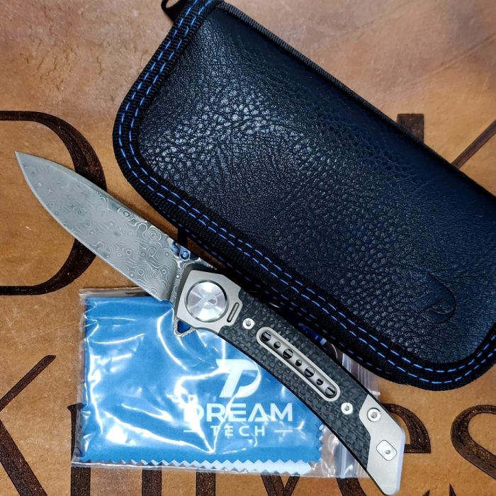 Dreamtech K610TCD Titanium/Carbon Fiber Frame Lock Damascus Drop Point Preowned