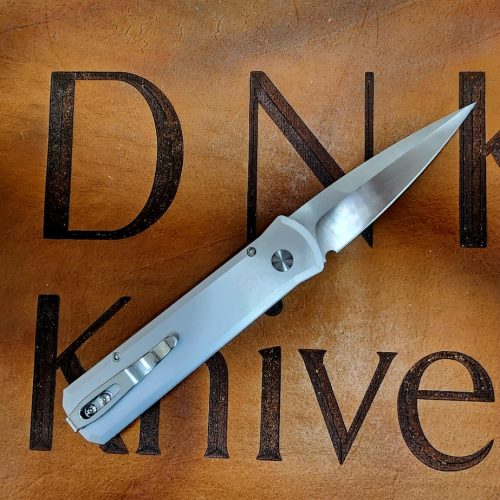 Protech Godson Automatic 7210 Silver Cross Cut Carbon Fiber Inlay Satin 20CV Black Lip Pearl Button
