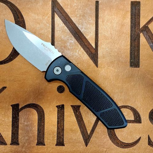 ProTech LG405 Short Blade Rockeye Auto Black Texured Aluminum Stonewash/Satin S35VN