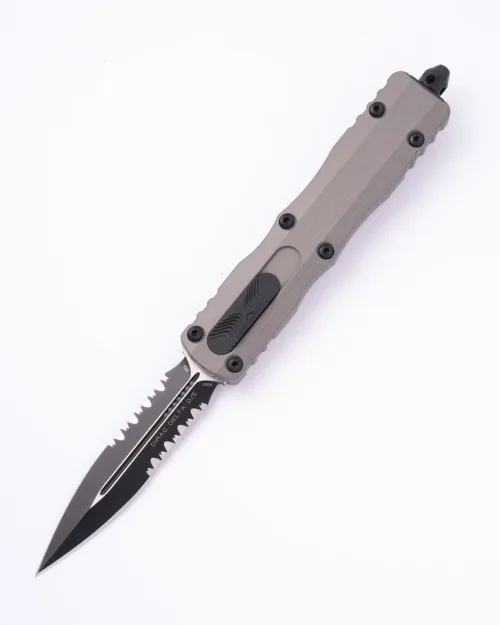 Microtech Dirac Delta 227-2NC D/E Part Serrated Black Blade Natural Clear Aluminum Chassis