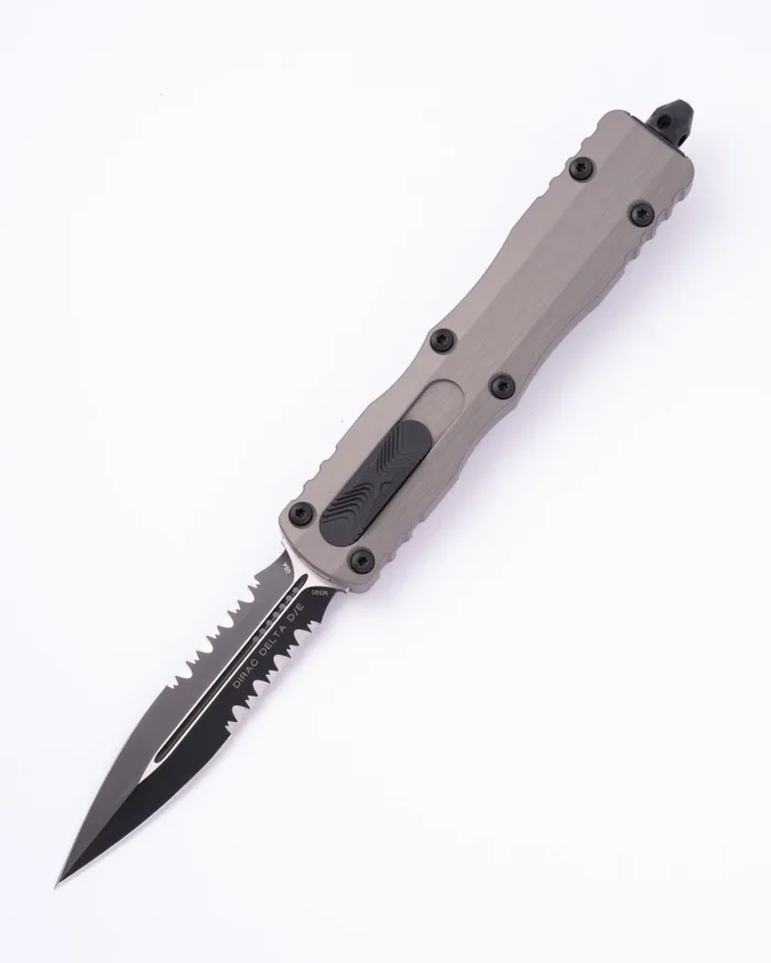 Microtech Dirac Delta 227-2NC D/E Part Serrated Black Blade Natural Clear Aluminum Chassis
