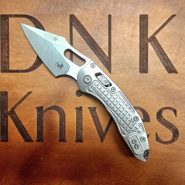 Microtech Marfione Select Stitch 169RL-10FRMS2 Stonewash Frag Ti Handles Stonewash Blade Blue Accent