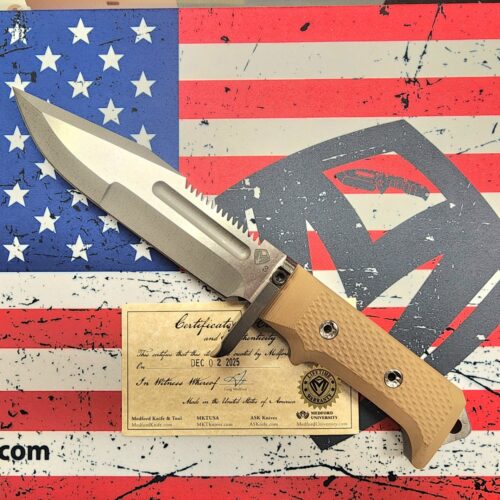 Medford USMC Raider Tumbled 3V Blade/Hilt Coyote Tan G10 Handles And Kydex Sheath