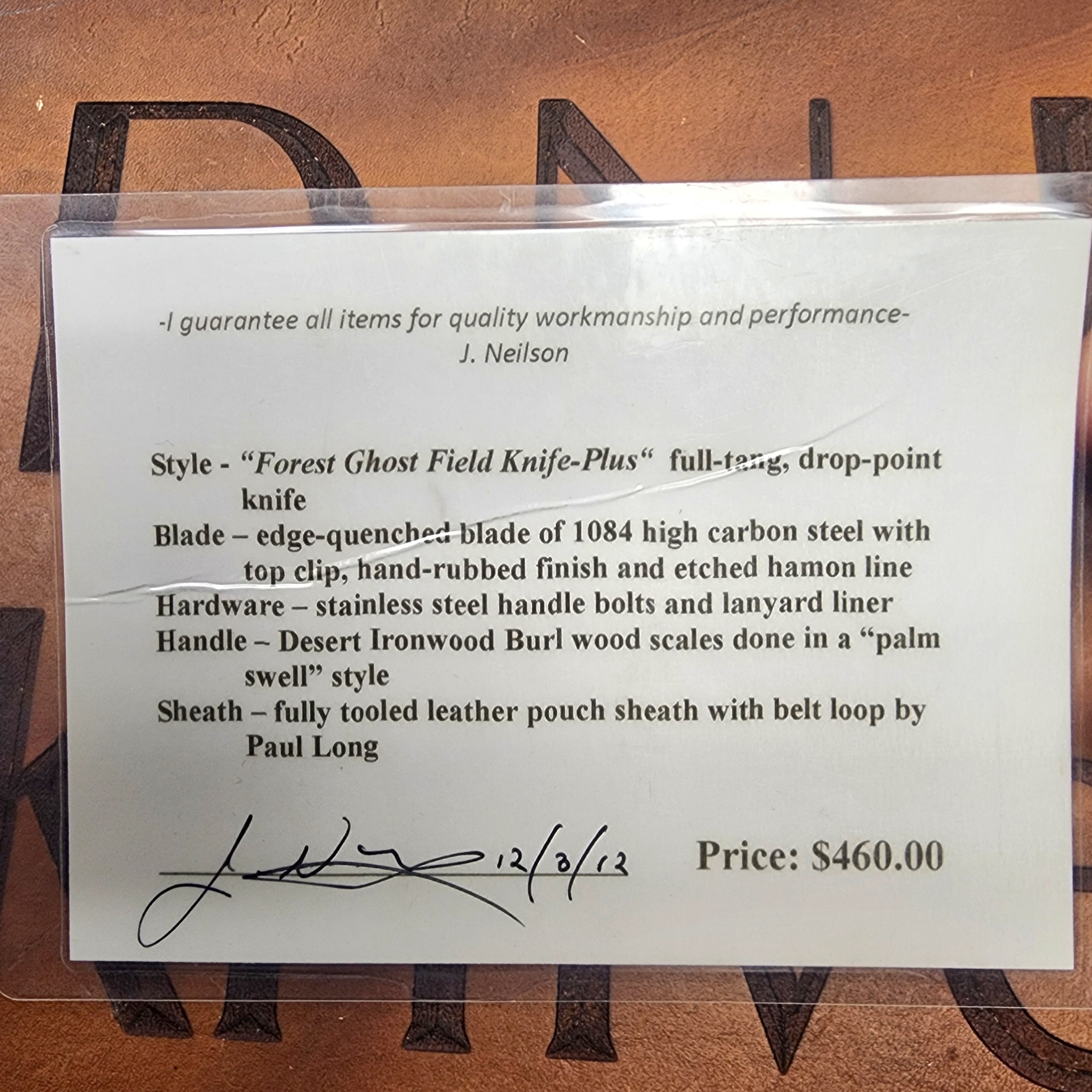 J Neilson Mountain Hollow Hand Rubbed 1084 Carbon Blade Desert Ironwood Burl Scales J Neilson Mountain Hollow Hand Rubbed 1084 Carbon Blade Desert Ironwood Burl Scales - Image 6