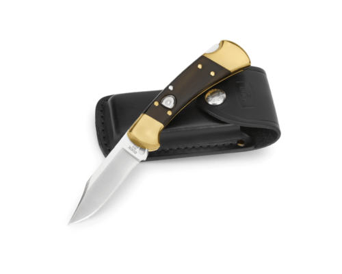 Buck Ranger 112BRSA 420HC Satin Blade Ebony Brass Bolster Handles