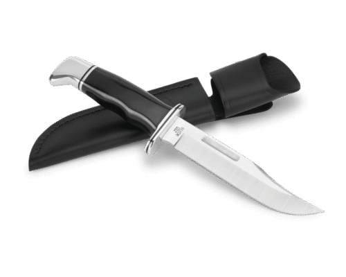 Buck 119BKS 420HC Satin Blade Black Phenolic Handle Black Leather Sheath