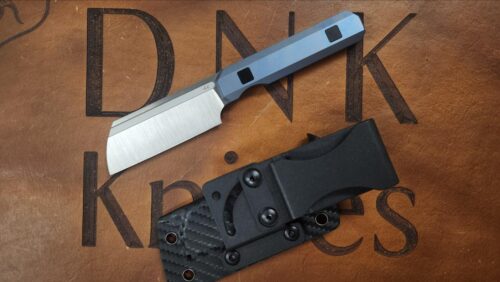Knife Standards RR Station Fixed Blade Blue Anodized Titanium Handles 3.3″ Satin Vanax Blade