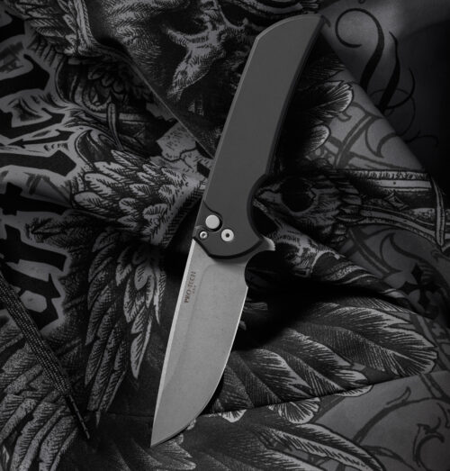 Protech/Ferrum Forge MX101-AW Mordax Button Lock Flipper Black Handle Acid Washed 20CV