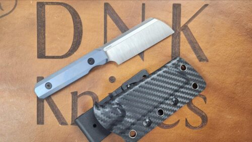 Knife Standards RR Station Fixed Blade Blue Anodized Titanium Handles 3.3″ Satin Vanax Blade