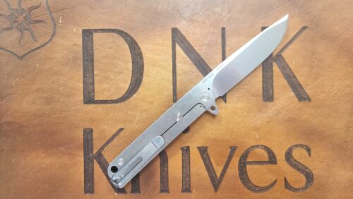Medford Knife M48 Tumbled S45VN Blade Green Aluminum Show Side Tumbled Titanium Lock Side Standard Hardware and Clip
