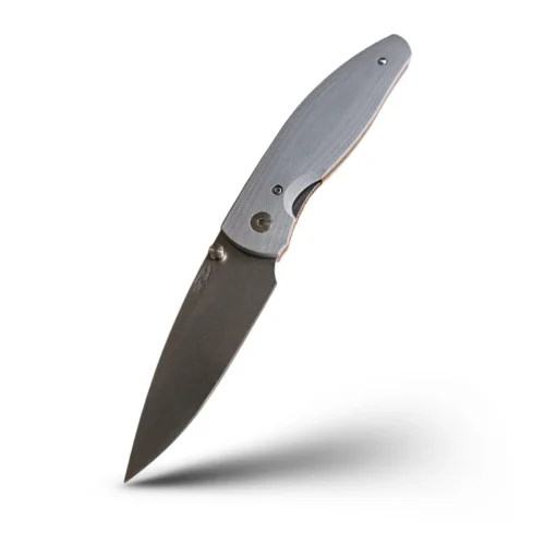 Three Rivers Mfg Atom – Smooth Contoured Slate Gray G10, Stonewashed MagnaCut Blade