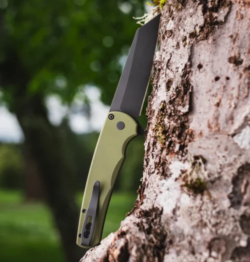 Protech 5403 Green Malibu Flipper Green Aluminum Button Lock Black DLC Hardware and  DLC Magnacut Blade