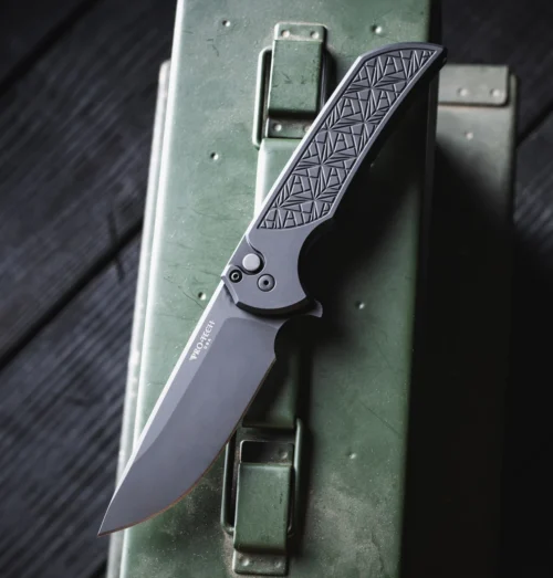Protech Ferrum Forge Mordax MX106-Nexus Textured Black Aluminum Handle Black DLC Magnacut Black Hardware and Deep Carry Clip