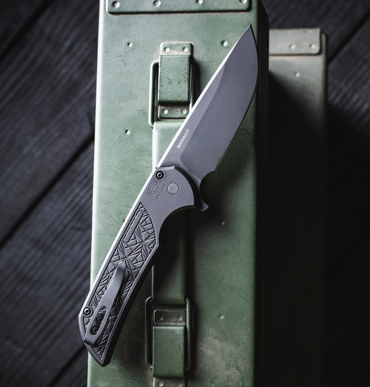 Protech Ferrum Forge Mordax MX106-Nexus Textured Black Aluminum Handle Black DLC Magnacut Black Hardware and Deep Carry Clip Protech Ferrum Forge Mordax MX106-Nexus Textured Black Aluminum Handle Black DLC Magnacut Black Hardware and Deep Carry Clip - Image 2