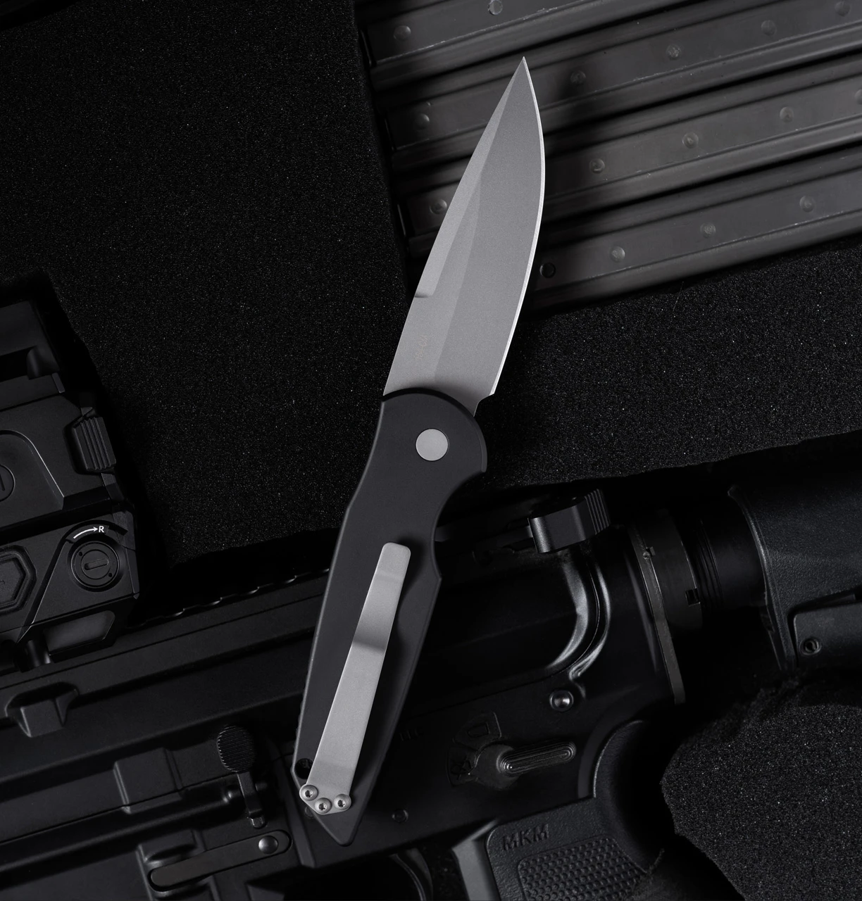 Protech TR-3 Auto Black Handle w/Grooves Bead Blasted 154CM Clip Point Protech TR-3 Auto Black Handle w/Grooves Bead Blasted 154CM Clip Point - Image 2