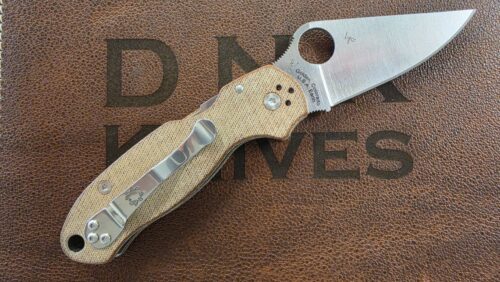 Spyderco Para 3 C223MPCW Compression Lock Brown Canvas Micarta Plain Satin CPM-CruWear Preowned