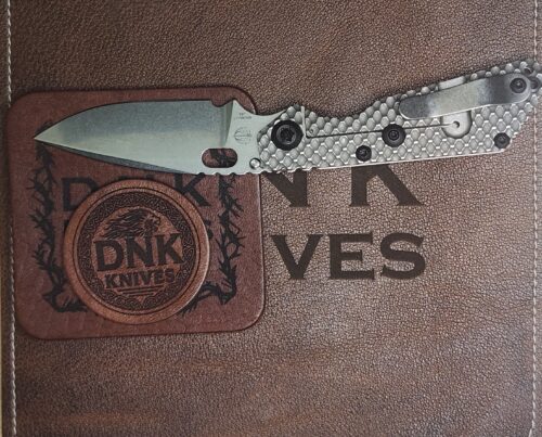 Mick Strider Custom Knives SnG Frame Lock Folding Knife, Stonewashed MagnaCut Drop Point Blade & Dark Stonewashed Double Gunner Grip Titanium Handle