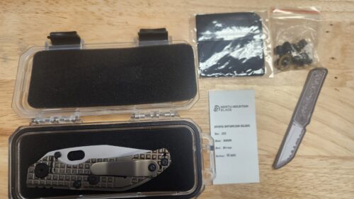 North Mountain Blade 2521-BZ-G Duane Dwyer BBNM Frame Lock Knife, Satin/Hamon SLD Bowie Blade & Champagne FRAG Titanium Handle