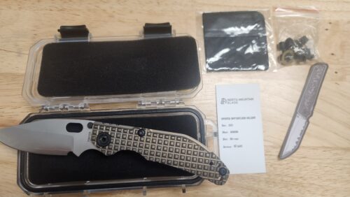 North Mountain Blade 2521-BZ-G Duane Dwyer BBNM Frame Lock Knife, Satin/Hamon SLD Bowie Blade & Champagne FRAG Titanium Handle