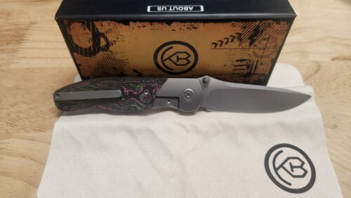 KB Knives KB266A Velvet Snake Frame Lock Knife, Stonewashed M390 Blade & Watermelon Sugar Camo Carbon Fiber Inlay Titanium Handle Preowned
