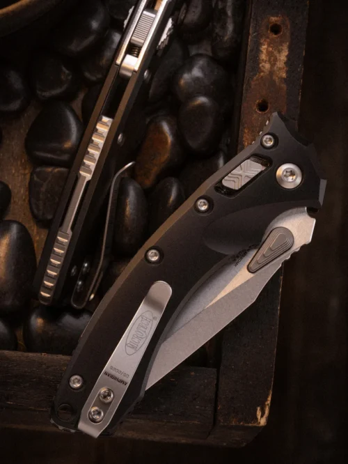 Microtech 137MRL-10 Mini Amphibian RAM-LOK, Black Aluminum Handle & Stonewashed M390MK Blade