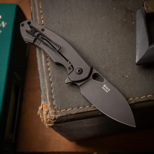 GiantMouse ACE Biblio  FL Blackout Frame Lock Titanium Black PVD Sheepfoot M390