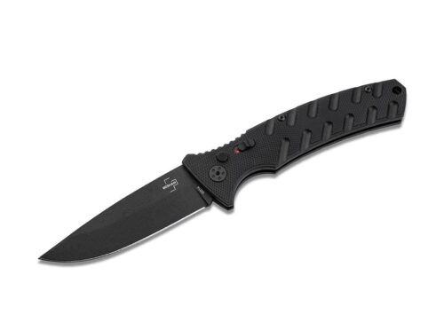Boker Plus 06EX900 Large Strike Grivory Black Automatic Knife, Black Grivory Handle & Black D2 Drop Point Blade