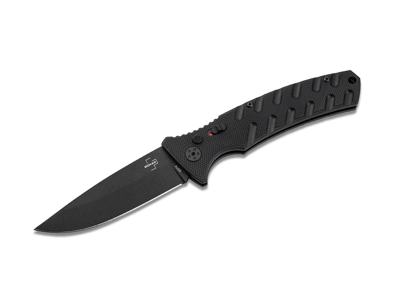 Boker Plus 06EX900 Large Strike Grivory Black Automatic Knife, Black Grivory Handle & Black D2 Drop Point Blade Boker Plus 06EX900 Large Strike Grivory Black Automatic Knife, Black Grivory Handle & Black D2 Drop Point Blade