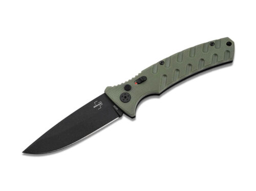 Boker Plus 06EX901 Large Strike Grivory Green Automatic Knife, OD Green Grivory Handle & Black D2 Drop Point Blade