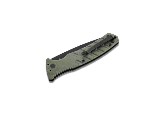 Boker Plus 06EX901 Large Strike Grivory Green Automatic Knife, OD Green Grivory Handle & Black D2 Drop Point Blade