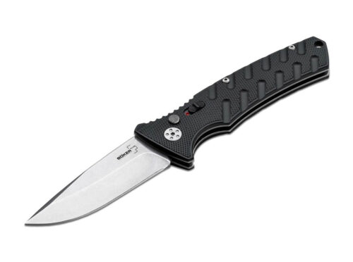 Boker Plus 01BO457 Strike Auto Automatic Knife, Black Aluminum Handle & Black D2 Drop Point Blade