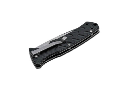 Boker Plus 01BO457 Strike Auto Automatic Knife, Black Aluminum Handle & Black D2 Drop Point Blade