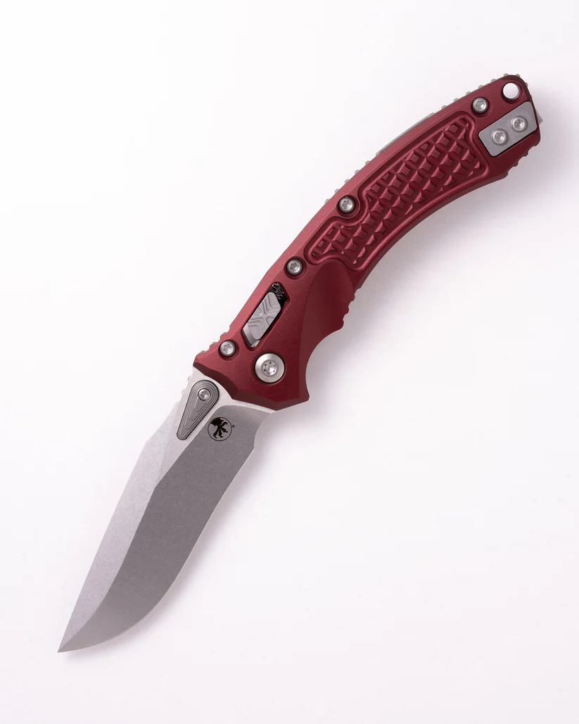 Microtech 137MRL-10FRMR Mini Amphibian RAM-LOK Folding Knife, Stonewashed M390MK Blade & Merlot FRAG Aluminum Handle Microtech 137MRL-10FRMR Mini Amphibian RAM-LOK Folding Knife, Stonewashed M390MK Blade & Merlot FRAG Aluminum Handle