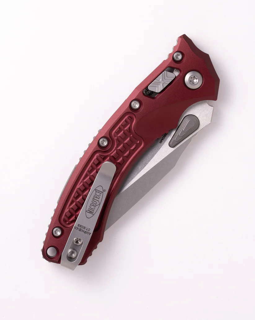 Microtech 137MRL-10FRMR Mini Amphibian RAM-LOK Folding Knife, Stonewashed M390MK Blade & Merlot FRAG Aluminum Handle Microtech 137MRL-10FRMR Mini Amphibian RAM-LOK Folding Knife, Stonewashed M390MK Blade & Merlot FRAG Aluminum Handle - Image 2