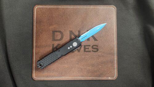 Microtech 122-2JK Ultratech Jedi Knight OTF Automatic Knife, Blue Double Edge Partially Serrated M390 Blade & Black Tri-Grip Aluminum Handle