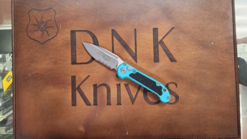 Microtech 1135-11APTQ L.U.D.T. Gen III Automatic Knife, Apocalyptic Partially Serrated M390MK Tanto Blade & Turquoise Aluminum Handle