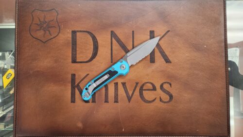 Microtech 1135-11APTQ L.U.D.T. Gen III Automatic Knife, Apocalyptic Partially Serrated M390MK Tanto Blade & Turquoise Aluminum Handle