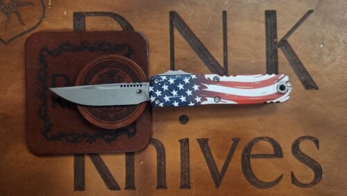 Microtech 12314-10APS-4J250 UTX-85 Gen IV 250th Anniversary OTF Automatic Knife, Apocalyptic M390MK Single Edge Blade & 250th U.S. Flag Graphic Handle