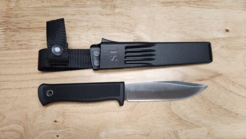 PREOWNED Fallkniven S1 Forest Fixed Blade Knife, Satin Laminated VG10 Clip Point Blade & Black Thermorun Handle