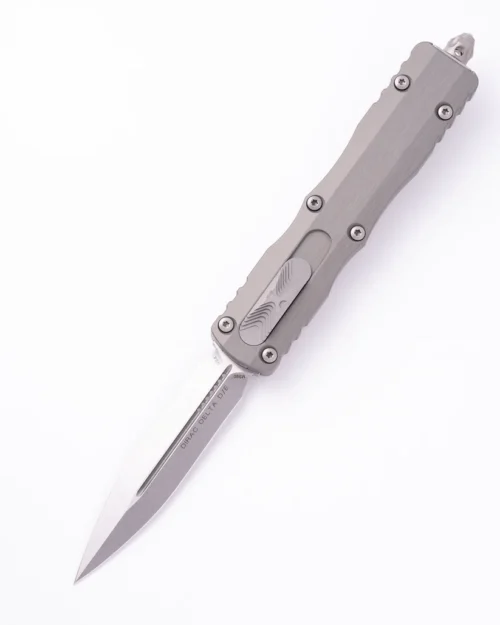 Microtech 227-10NC Dirac Delta OTF Automatic Knife, Stonewashed M390 Double Edge Blade & Natural Clear Aluminum Handle
