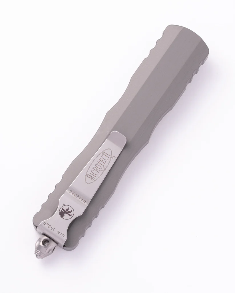 Microtech 227-10NC Dirac Delta OTF Automatic Knife, Stonewashed M390 Double Edge Blade & Natural Clear Aluminum Handle Microtech 227-10NC Dirac Delta OTF Automatic Knife, Stonewashed M390 Double Edge Blade & Natural Clear Aluminum Handle - Image 2