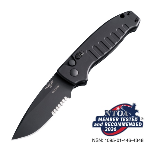 Hogue Ballista 64139 Auto Folder Black Serrated 154CM Drop Point Matte Black Aluminum Hogue Ballista 64139 Auto Folder Black Serrated 154CM Drop Point Matte Black Aluminum