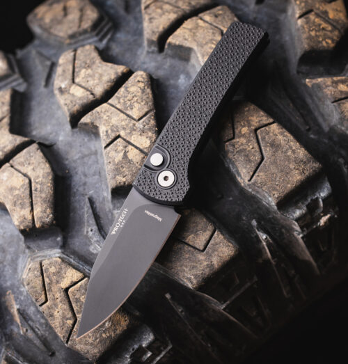Pro-Tech RCS1106 Scapegoat Compact Automatic Knife, Stonewashed MagnaMax Clip Point Blade & Black Aluminum Handle