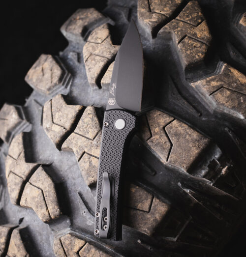 Pro-Tech RCS1106 Scapegoat Compact Automatic Knife, Stonewashed MagnaMax Clip Point Blade & Black Aluminum Handle