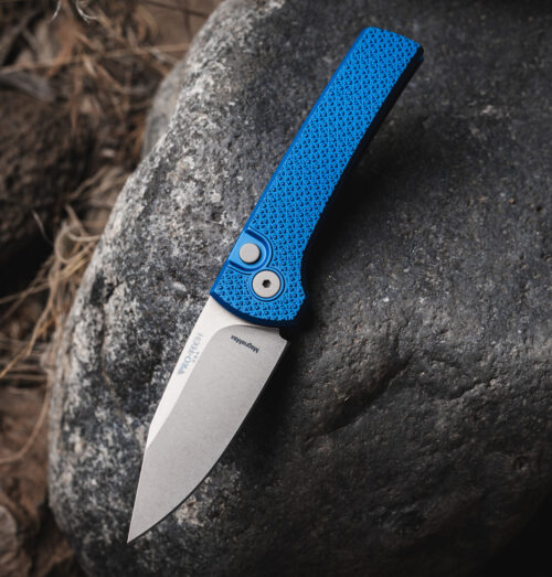 Pro-Tech RCS1105-BLUE Scapegoat Compact Automatic Knife, Stonewashed MagnaMax Clip Point Blade & Blue Aluminum Handle