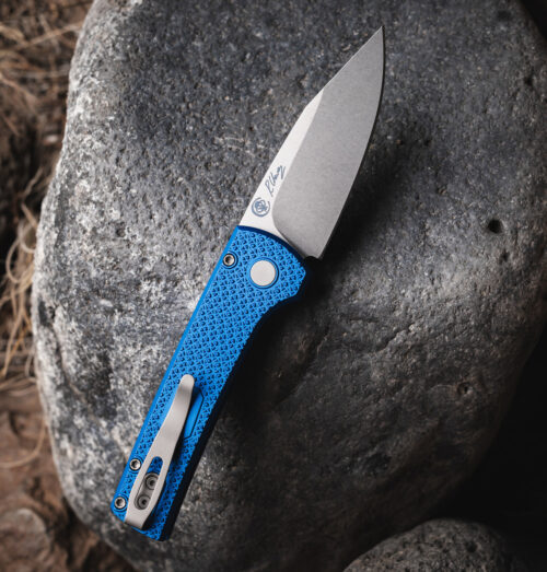 Pro-Tech RCS1105-BLUE Scapegoat Compact Automatic Knife, Stonewashed MagnaMax Clip Point Blade & Blue Aluminum Handle