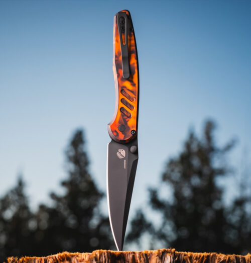 Pro-Tech PN1104-DF Avalon Del Fuego Manual Folding Knife, Black MagnaCut Drop Point Blade & Del Fuego Aluminum Handle